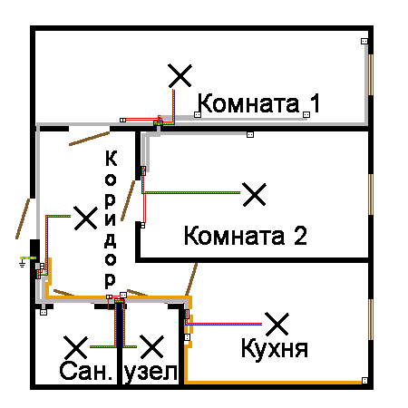 Схема разводки электропроводки в квартире 2 комнаты хрущевка